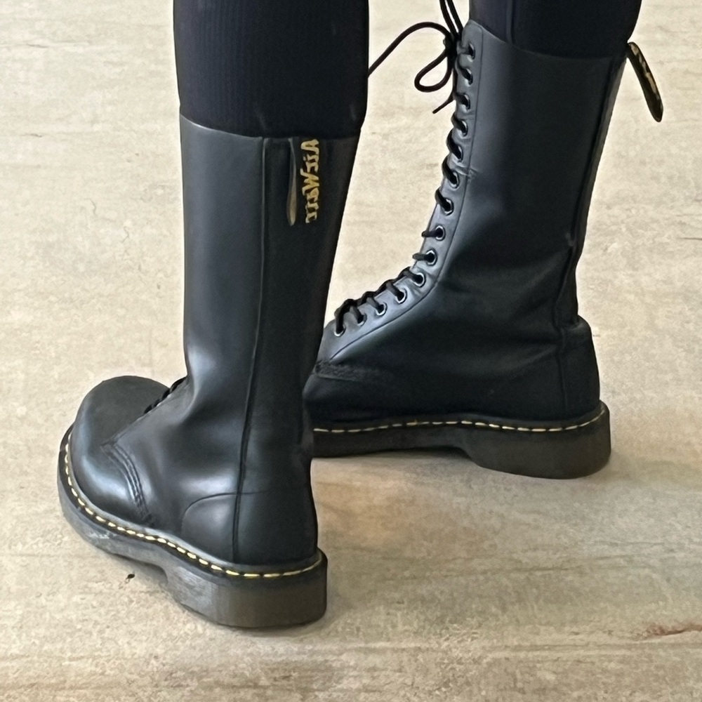 Black lace up mid calf air walk boots. - Picture 3 of 8